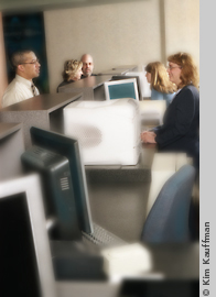 location photo of bank tellers by annual report photographer kim kauffman